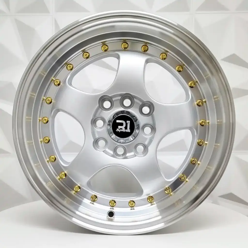 RIN 15X8 5-100 R1 SPORT 1064 SILVER MI GOLD RIVETS ET20 CB73.1